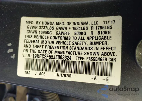 2018 Honda Civic Lx из США, поврежденный, VIN 19XFC2F55JE003324